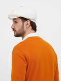 Rear angle white linen cap 8-panel construction visible