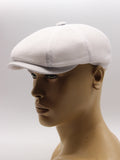 White linen summer newsboy cap mannequin angled view 8 panel