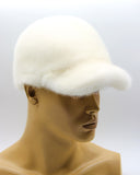 White mink fur baseball cap front view natural fur construction