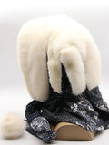 Close view white mink fur hat hood showing natural white mink pile texture and clean face opening