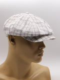 White plaid linen driving hat mens summer outdoor three quarter view