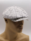 White plaid linen newsboy cap mannequin front view structure