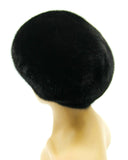 Women's black mink fur beret back view showing high crown construction and full fur coverage