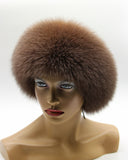 Women’s brown fox hat, slight left angle showing caramel-tipped fur