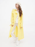 Women's cream white French wool beret with flower three-quarter view, yellow coat white shirt outfit