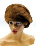 Women's plain dome mink beret pastel brown front view showing unembellished smooth fur surface