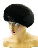 Women's real mink fur beret black high volume crown front view showing sculptural silhouette