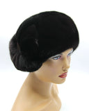 Women's real mink beret black three-quarter right view showing natural fur sheen and beret silhouette