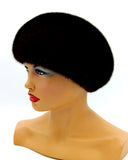 Women's real mink beret brown front view showing dense chocolate fur pile and clean dome silhouette