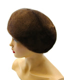 Women's real mink beret pastel brown with flower three-quarter right view showing tonal mink-on-mink construction