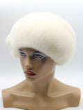 Women's real mink fur beret white three-quarter right view showing large flower accent and adjustable dome