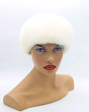 Women's real mink fur beret white three-quarter right view showing volume crown and insulated winter hat