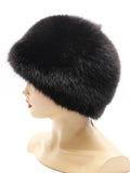 Left profile of women’s black arctic fox hat with smooth, even outline