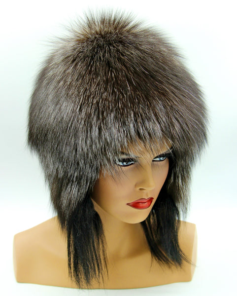Lola Knit Mink Beanie Hat with Fox Pom Pom at Fur Hat World