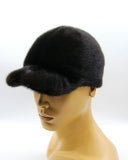 Three-quarter angle black mink fur baseball cap handmade