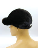 Side profile black mink fur baseball cap structured bill