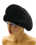 Black mink beret hat right side profile showing fur coverage depth and rounded beret shape