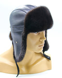 Angled view black mink bomber ushanka full ear coverage