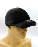 Black mink fur baseball cap front view natural fur construction