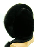 Back view of black mink fur hood scarf wrap showing mink body texture and scarf tail