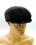 Three-quarter angle black mink fur newsboy cap