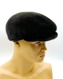 Black mink fur newsboy cap rounded crown front view