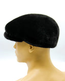 Angled black mink fur newsboy cap rounded profile