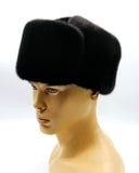 Three-quarter angle black mink fur and suede ushanka