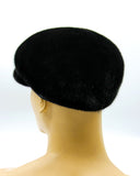 Back view black mink newsboy cap structured crown