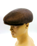 Side view brown pastel mink flat cap showing crown shape