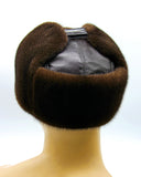 Top-back view brown mink leather ushanka