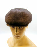 Angled brown mink fur flat cap classic profile