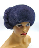 Graphite blue-grey mink beret right side profile view showing natural fur sheen and beret shape