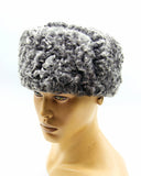 Side view grey karakul fur ushanka earflaps up