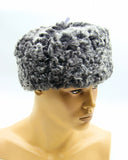 Front view grey astrakhan fur ushanka natural curly texture
