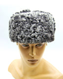 Profile grey astrakhan ushanka showing curl pattern variation