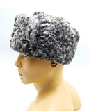 Top-down view grey astrakhan ushanka crown texture