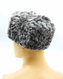 Back view grey astrakhan fur ushanka