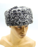 Three-quarter angle grey karakul fur ushanka