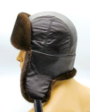 Leather ushanka back view earflaps side position