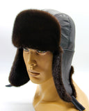 Leather ushanka earflaps side-back position
