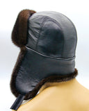 Top-back view leather ushanka crown detail