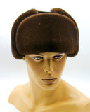 Close front view light brown mink fur hat ushanka