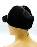 Front view man wearing black mink suede bill ushanka