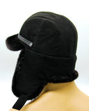 Profile man wearing black mink fur suede bill ushanka