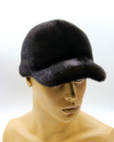Man wearing black mink fur baseball cap side view