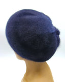 Mink fur beret back view showing full crown construction and graphite blue-grey fur color