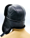 Back detail view mink leather fur hat crown stitching