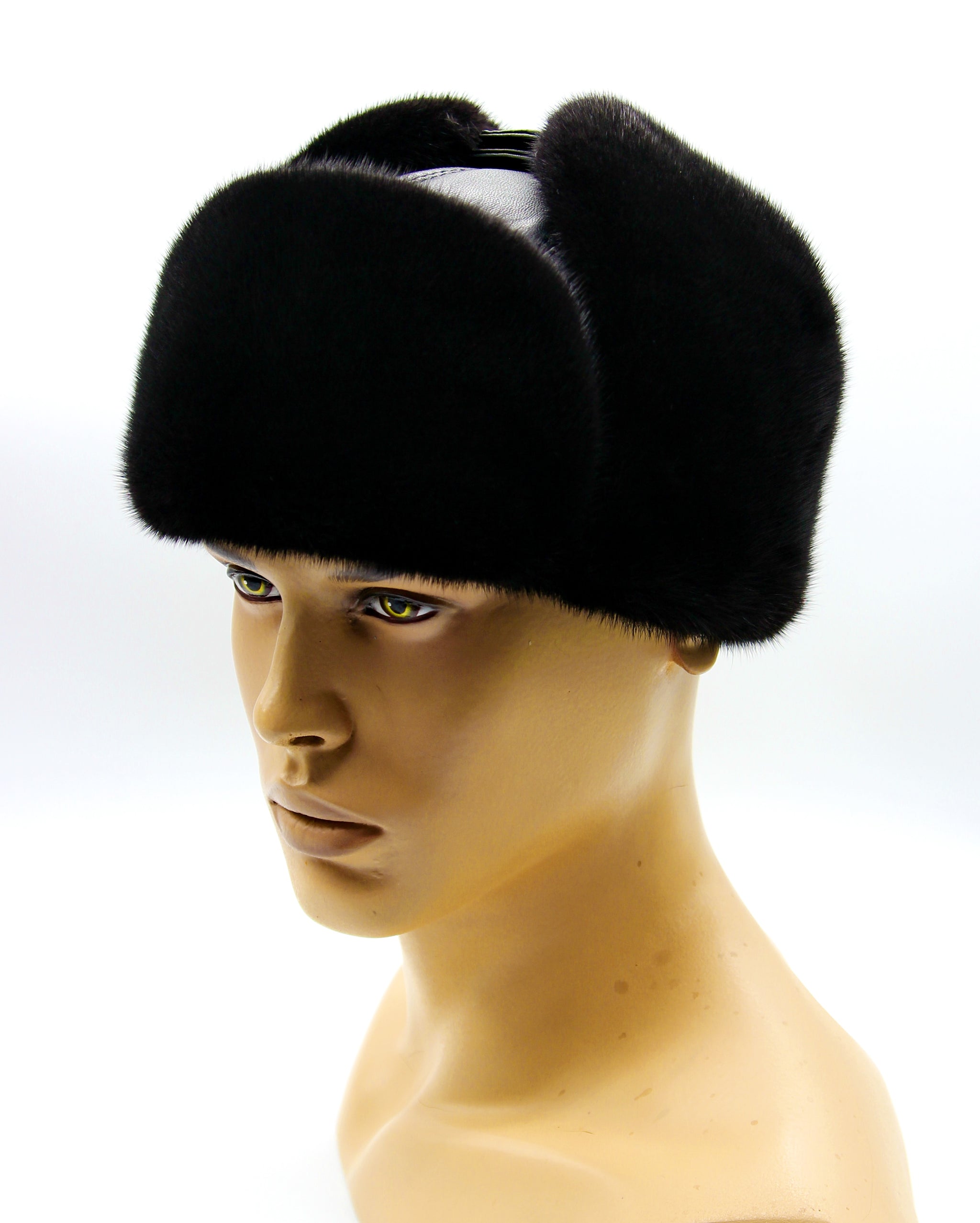 Fur Hat Black Mink Suede Ushanka Men Winter Earflaps Ukraine
