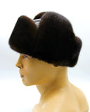 Top angle view mink leather ushanka crown